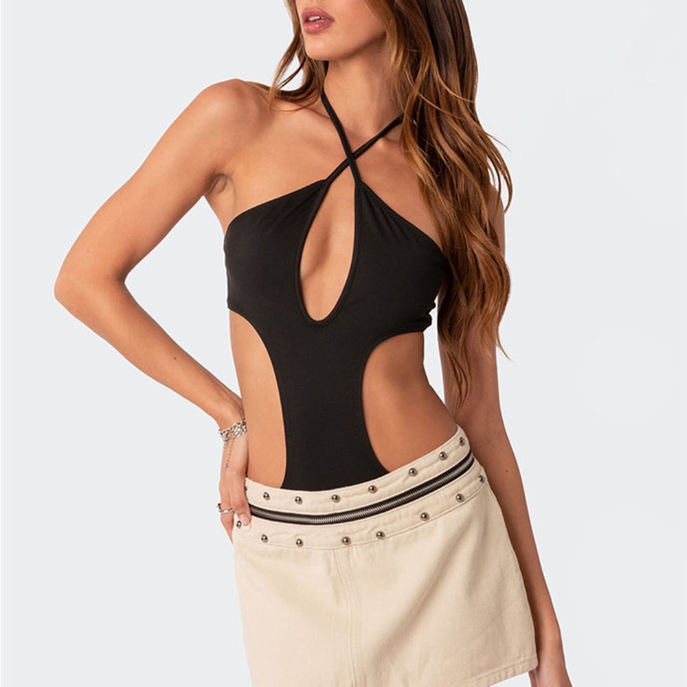NWOT Edikted Black Cutout One Piece Bodysuit/ Swimsuit ~ Size S/M